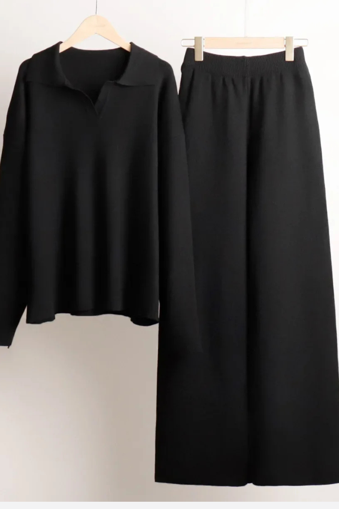 Knitted Polo and Pants Set Relaxed Fit for Women | Serina