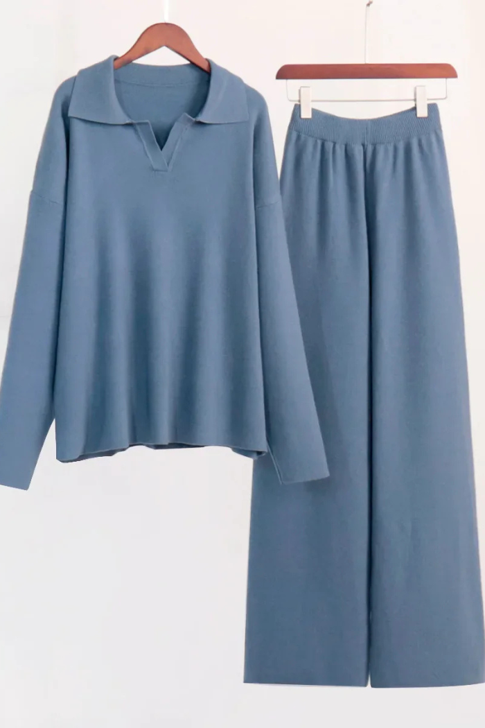 Knitted Polo and Pants Set Relaxed Fit for Women | Serina