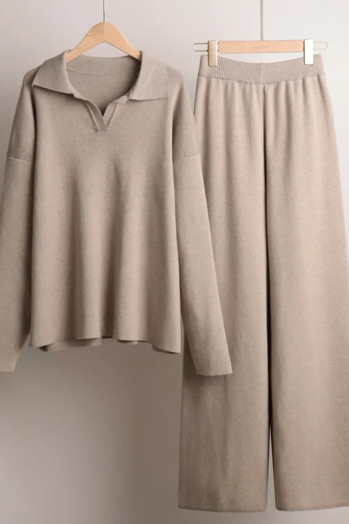 Knitted Polo and Pants Set Relaxed Fit for Women | Serina