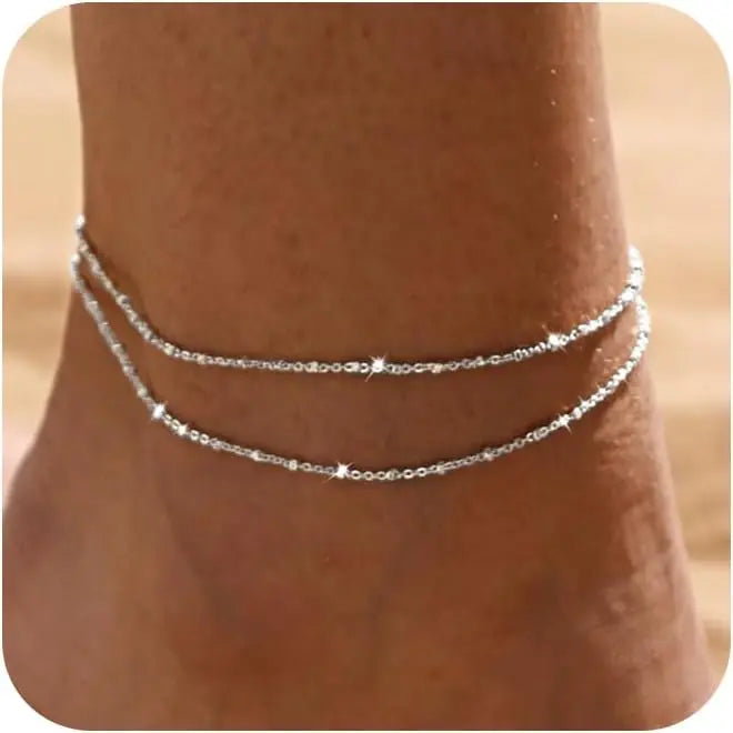 2-Layer Sterling Silver Anklet Set for Women | Mila Silver One size