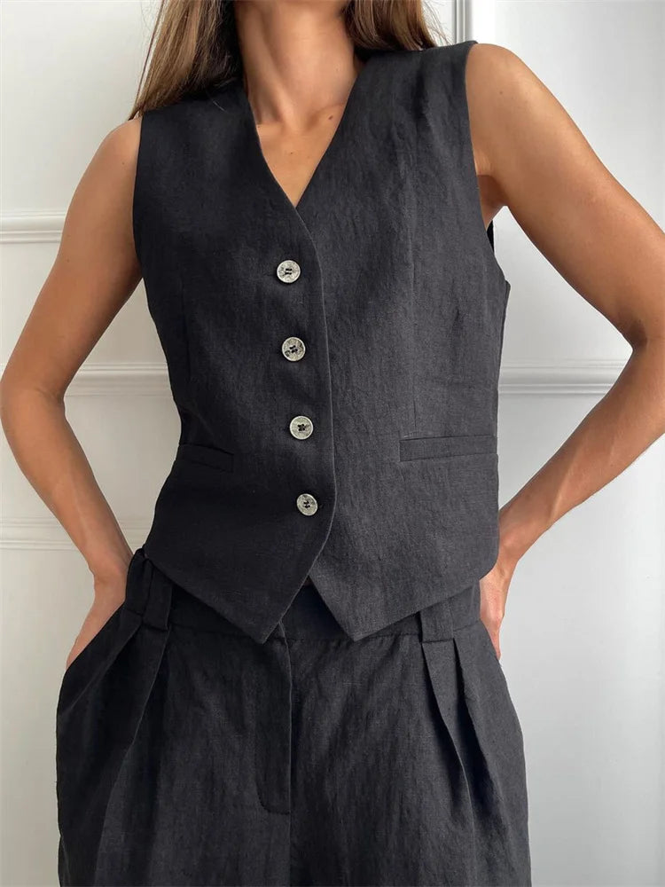 2-Piece Linen Trouser Set for Women | Marlowe Black
