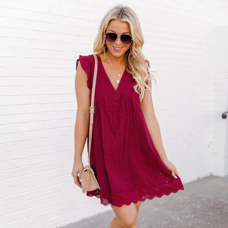 2-in-1 Dress with Built in Shorts for Women | Amalia Red