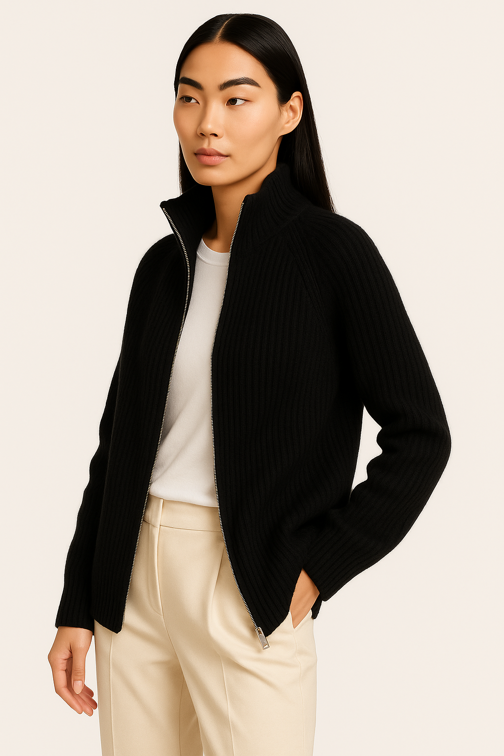Cashmere Zip-Up Sweater Tailored Fit for Women | Sylvaine