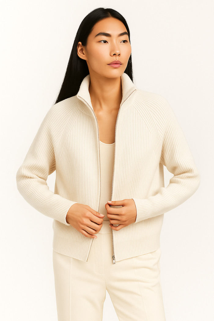 Cashmere Zip-Up Sweater Tailored Fit for Women | Sylvaine