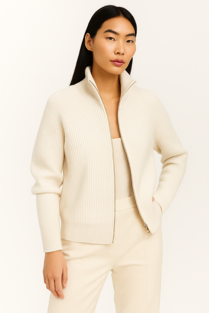 Cashmere Zip-Up Sweater Tailored Fit for Women | Sylvaine