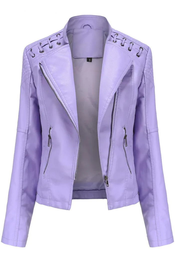 Leather Jacket Long Sleeve Classic Style for Women | Celestine Light purple
