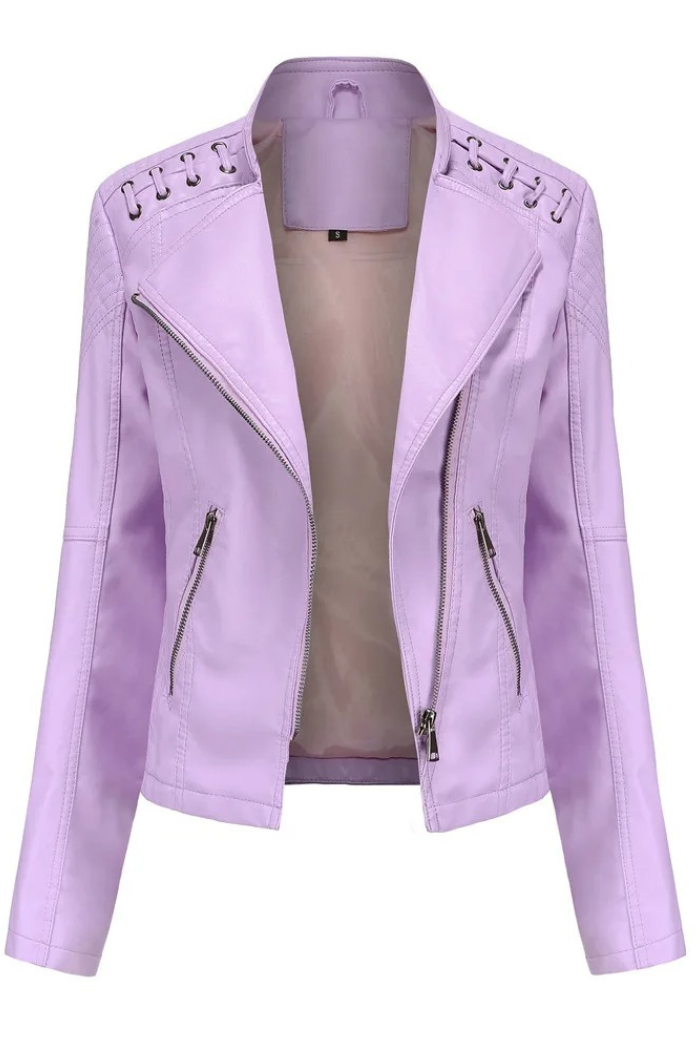 Leather Jacket Long Sleeve Classic Style for Women | Celestine Light pink
