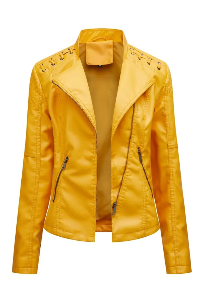 Leather Jacket Long Sleeve Classic Style for Women | Celestine Lemon yellow