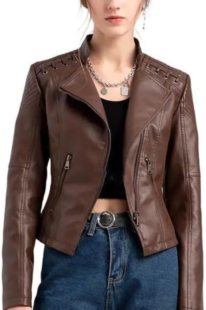 Leather Jacket Long Sleeve Classic Style for Women | Celestine