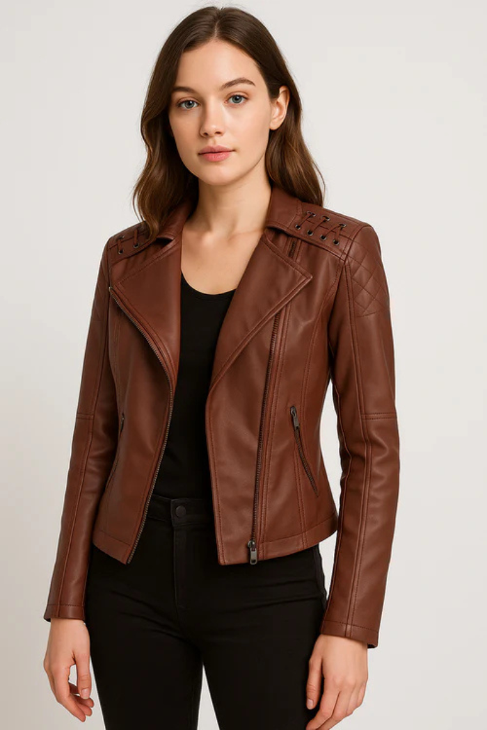 Leather Jacket Long Sleeve Classic Style for Women | Celestine
