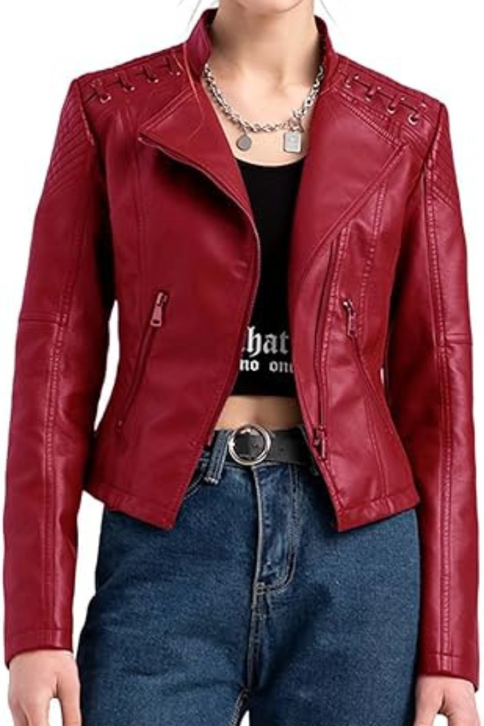 Leather Jacket Long Sleeve Classic Style for Women | Celestine