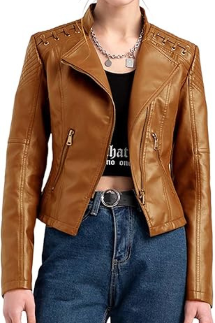 Leather Jacket Long Sleeve Classic Style for Women | Celestine