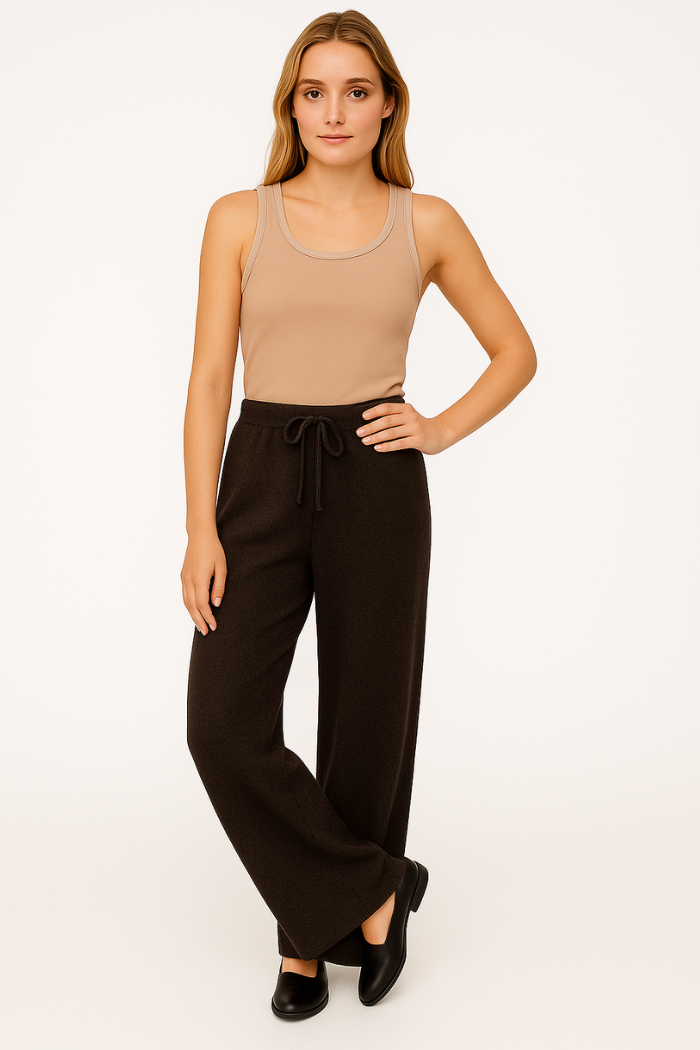 Wide Leg Knitted Sweatpants for Women | Maelle Dark Brown