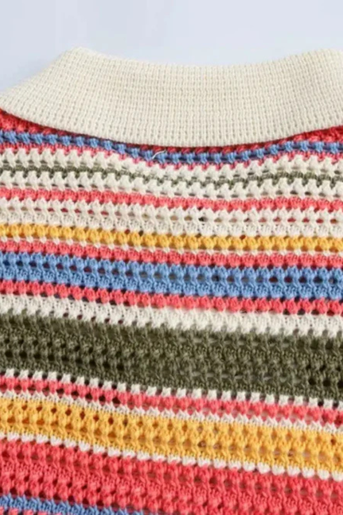 Crochet Knit Crop Top with Polo Collar for Women | Ardelle