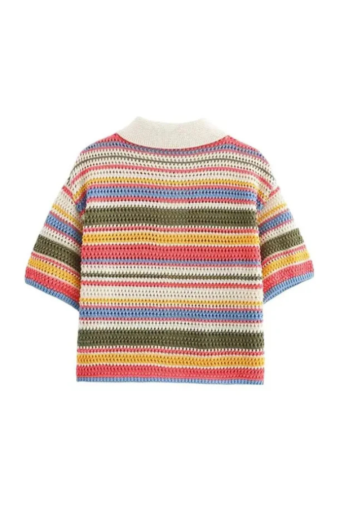 Crochet Knit Crop Top with Polo Collar for Women | Ardelle
