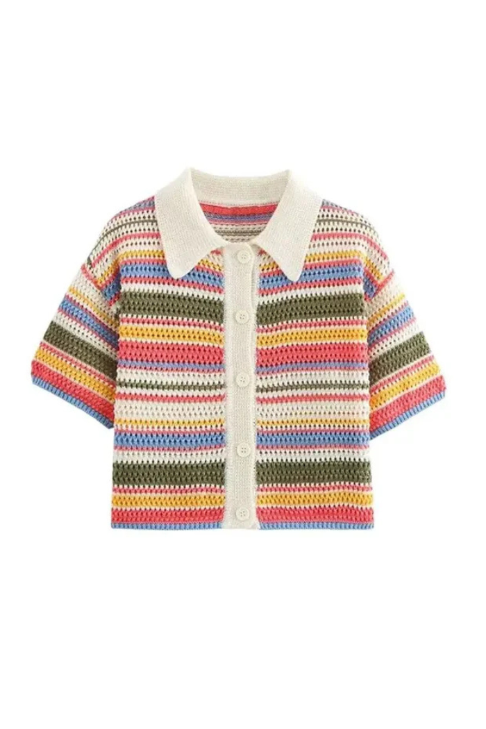 Crochet Knit Crop Top with Polo Collar for Women | Ardelle