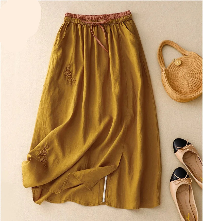 A-Line 100% Linen Skirt for Women | Hazel Yellow