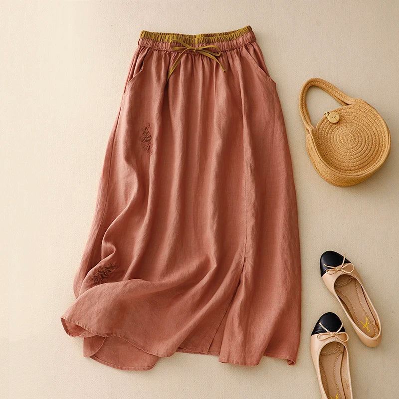 A-Line 100% Linen Skirt for Women | Hazel Peach