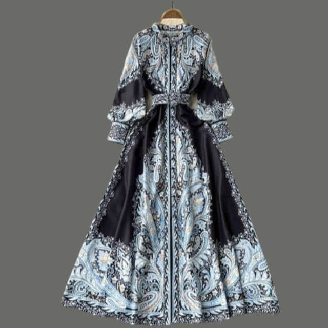 A-Line Maxi Dress with Long Sleeves for Women | Penelope Blue - Black