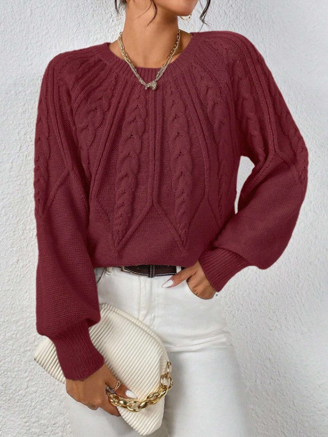 Cable-Knit Pullover Sweater Relaxed Fit for Women | Adelina Dark Red