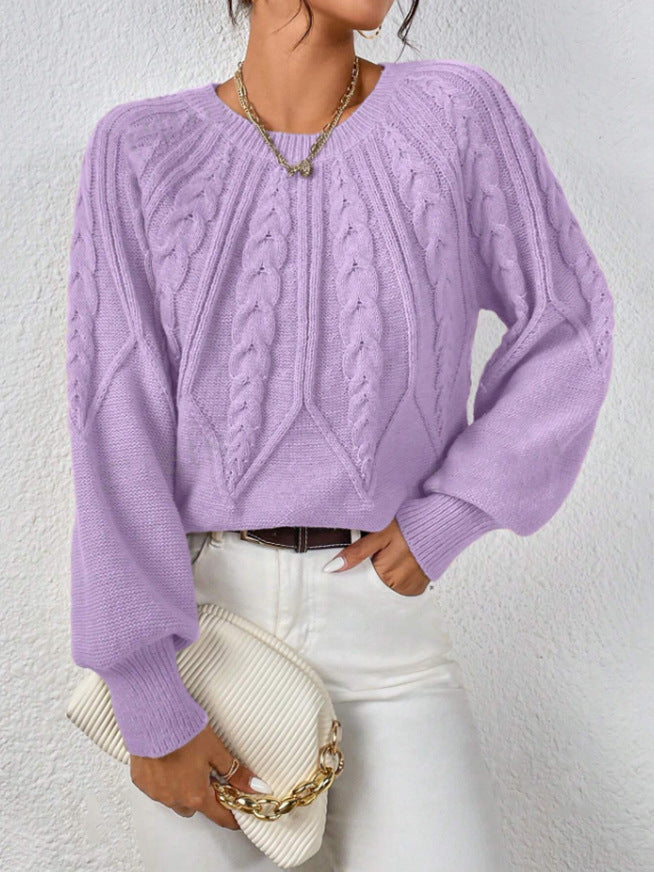 Cable-Knit Pullover Sweater Relaxed Fit for Women | Adelina Purple