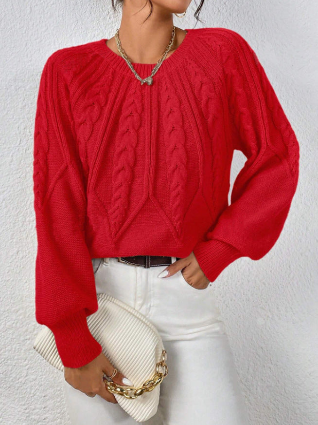 Cable-Knit Pullover Sweater Relaxed Fit for Women | Adelina Red