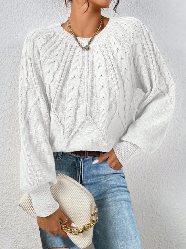 Cable-Knit Pullover Sweater Relaxed Fit for Women | Adelina White