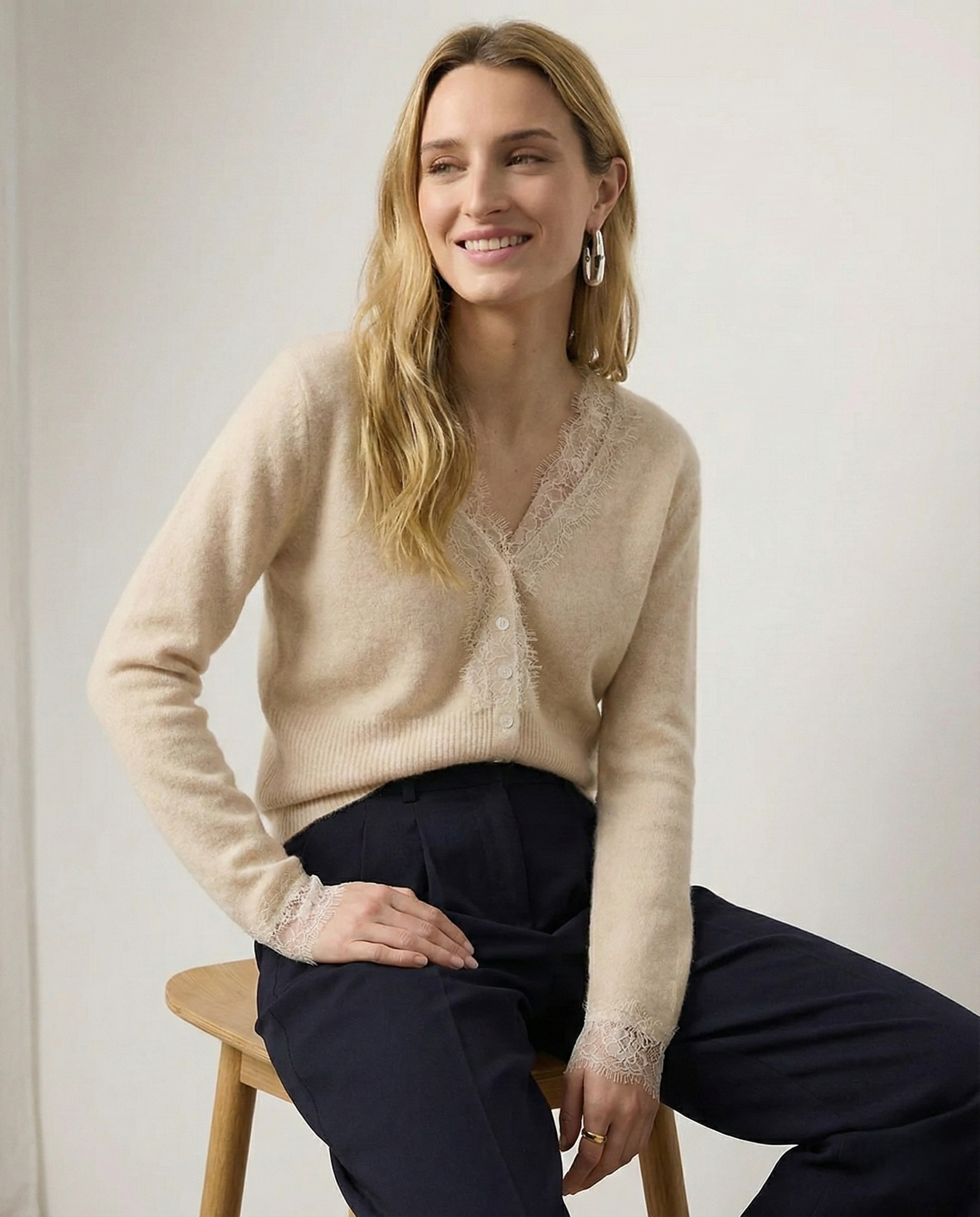 Alara | Lace Accent Cardigan Khaki