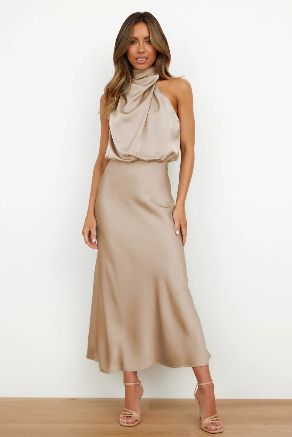 Alera | Maxi Satin Cocktail Dress Champagne