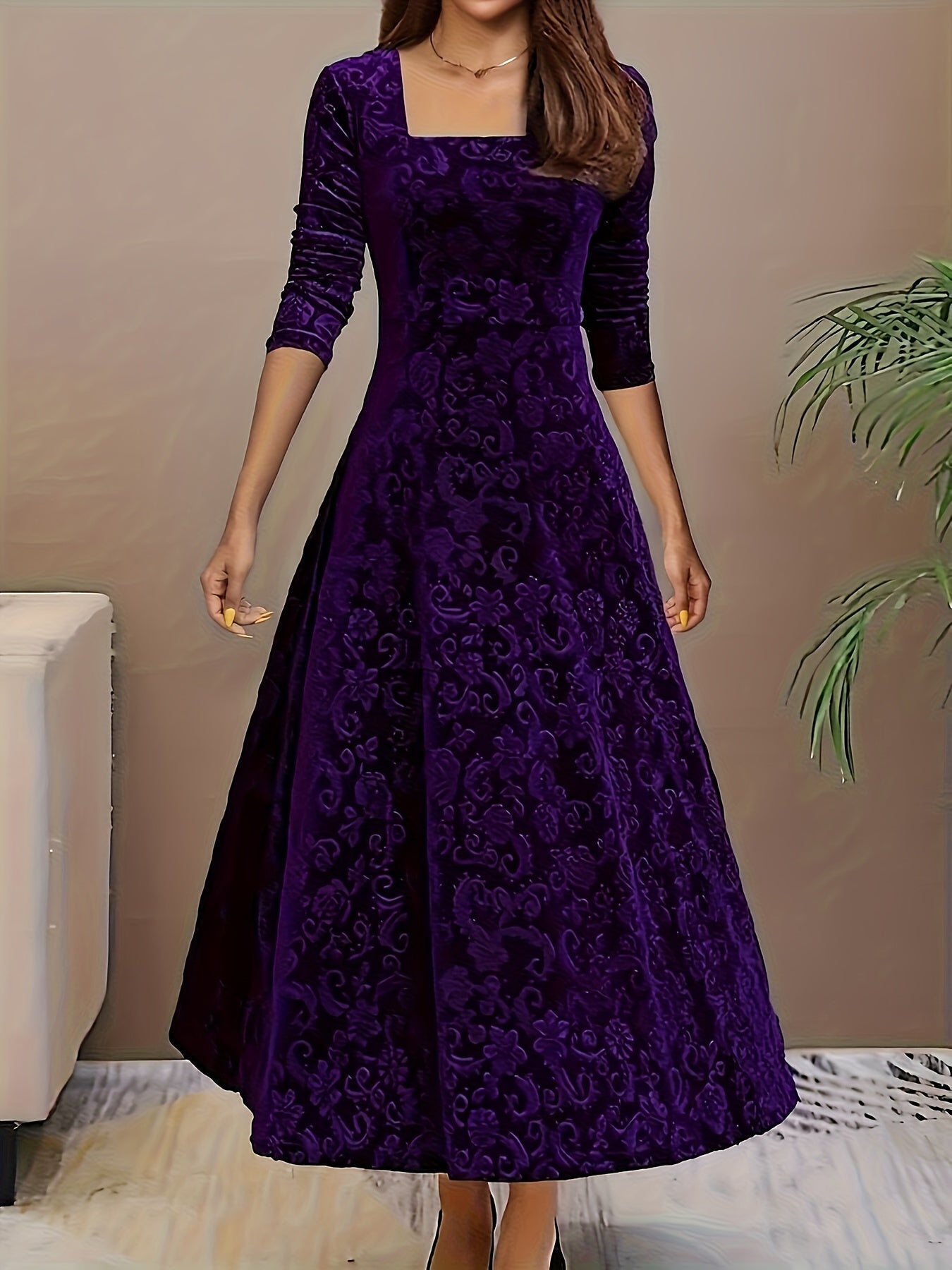 Alera | Square Neck Velvet Formal Dress Purple