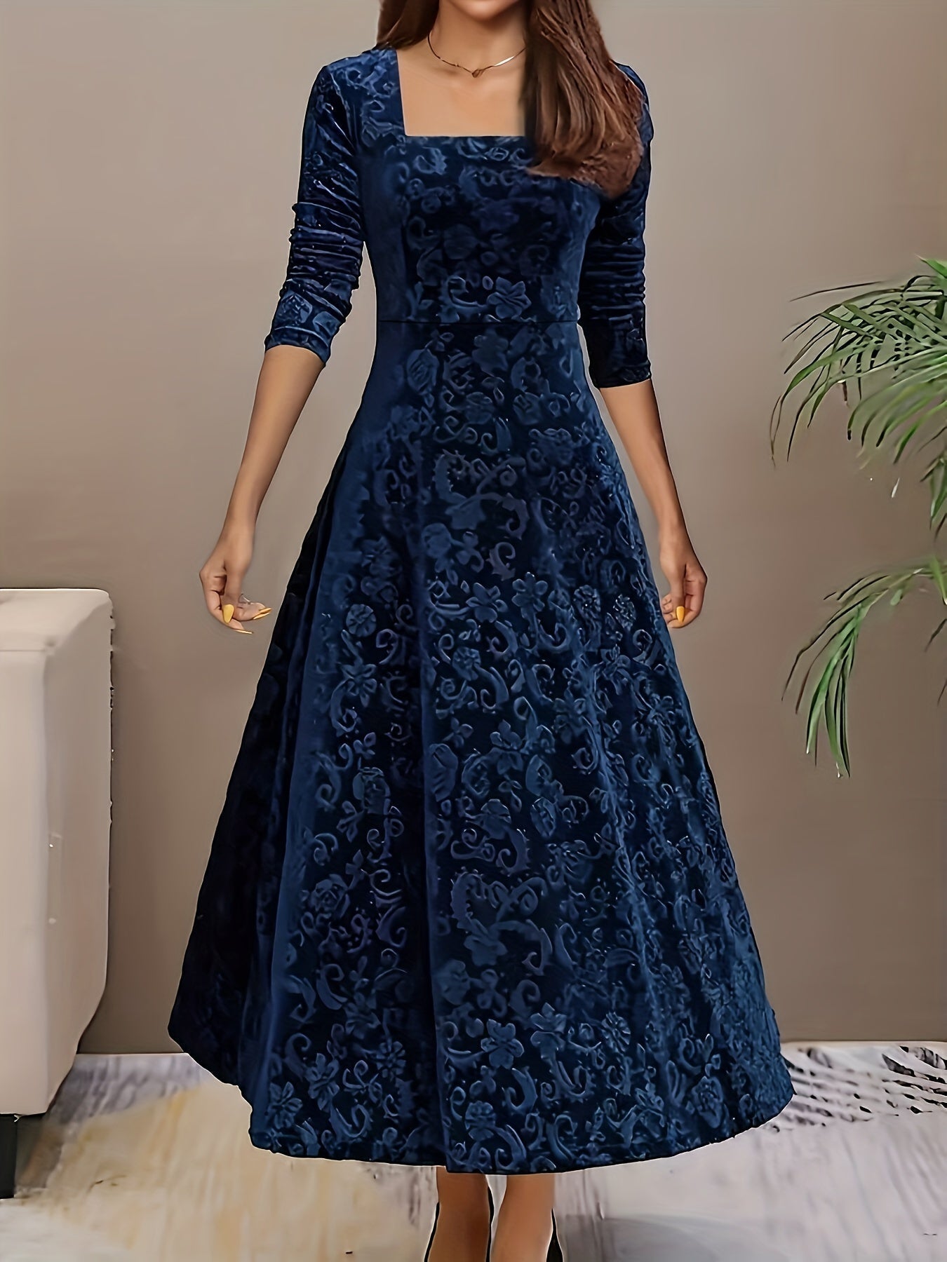 Alera | Square Neck Velvet Formal Dress Blue