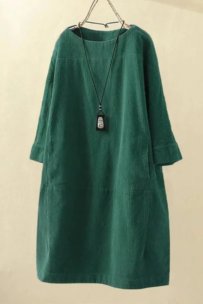 Relaxed Fit Midi Dress for Women | Andrea Dark Green