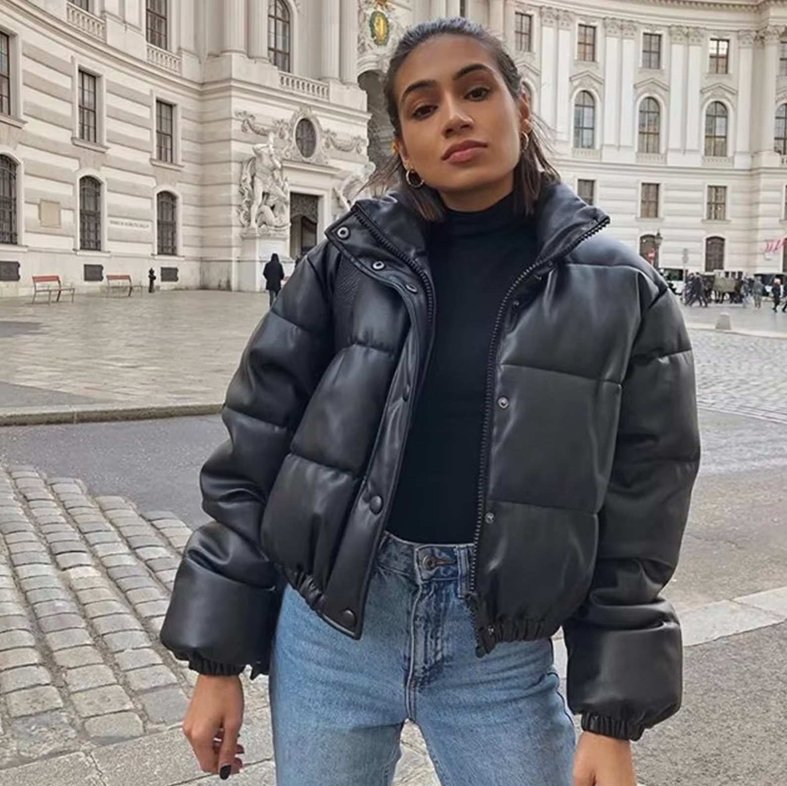 Cropped Puffer Jacket Vegan Leather for Women | Anneliese 2XL