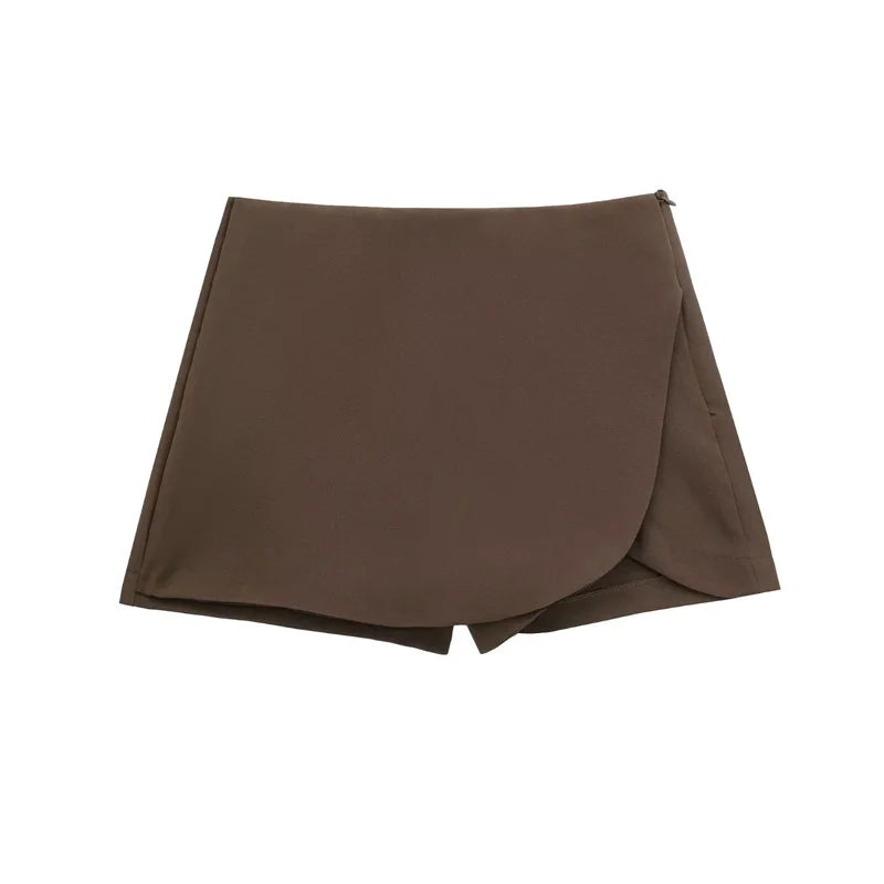 Asymmetric Skort for Women in Pink and Black | Zirella Dark Brown