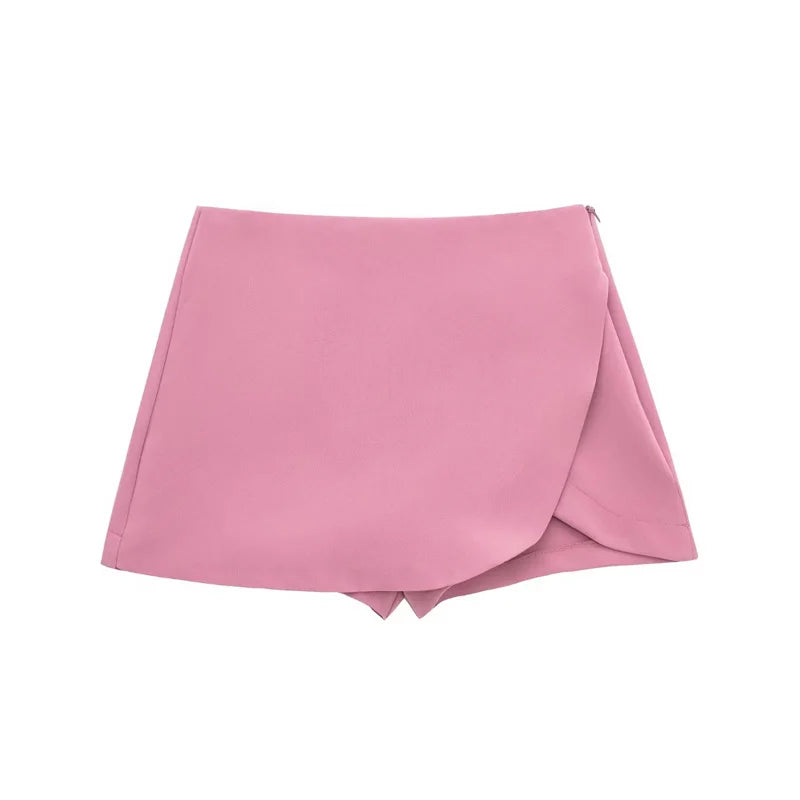 Asymmetric Skort for Women in Pink and Black | Zirella Pink