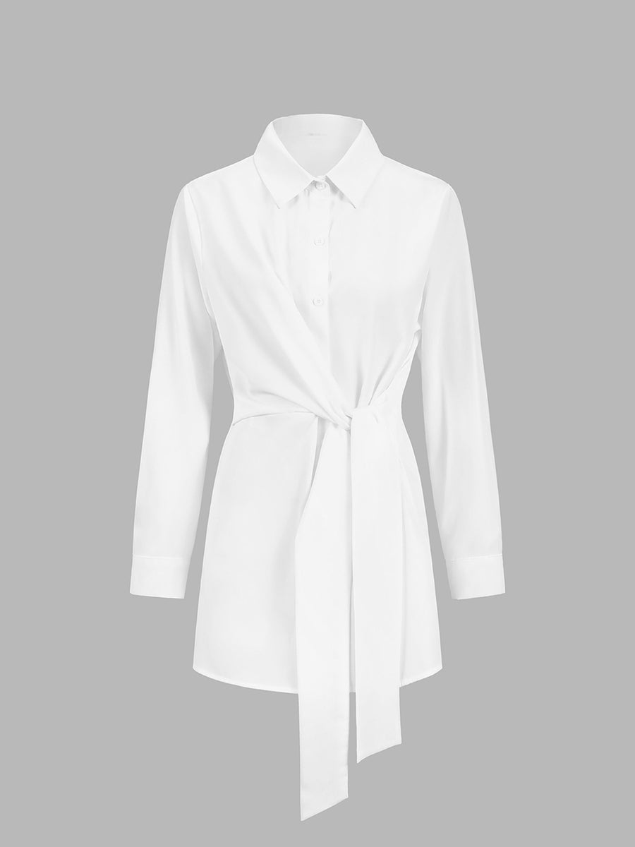 Asymmetric Knot Front Long Sleeve Shirt for Women | Corrine