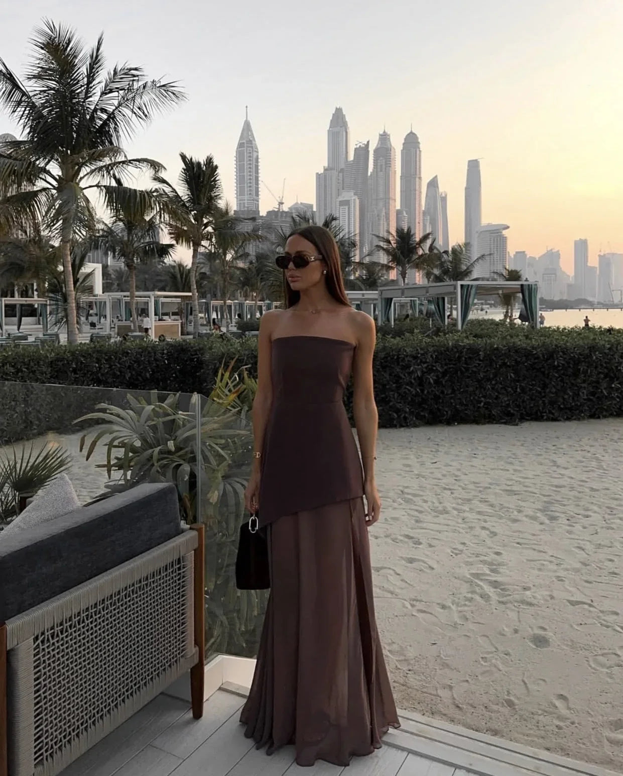 Asymmetrical Layered Maxi Dress for Women | Karina Brown