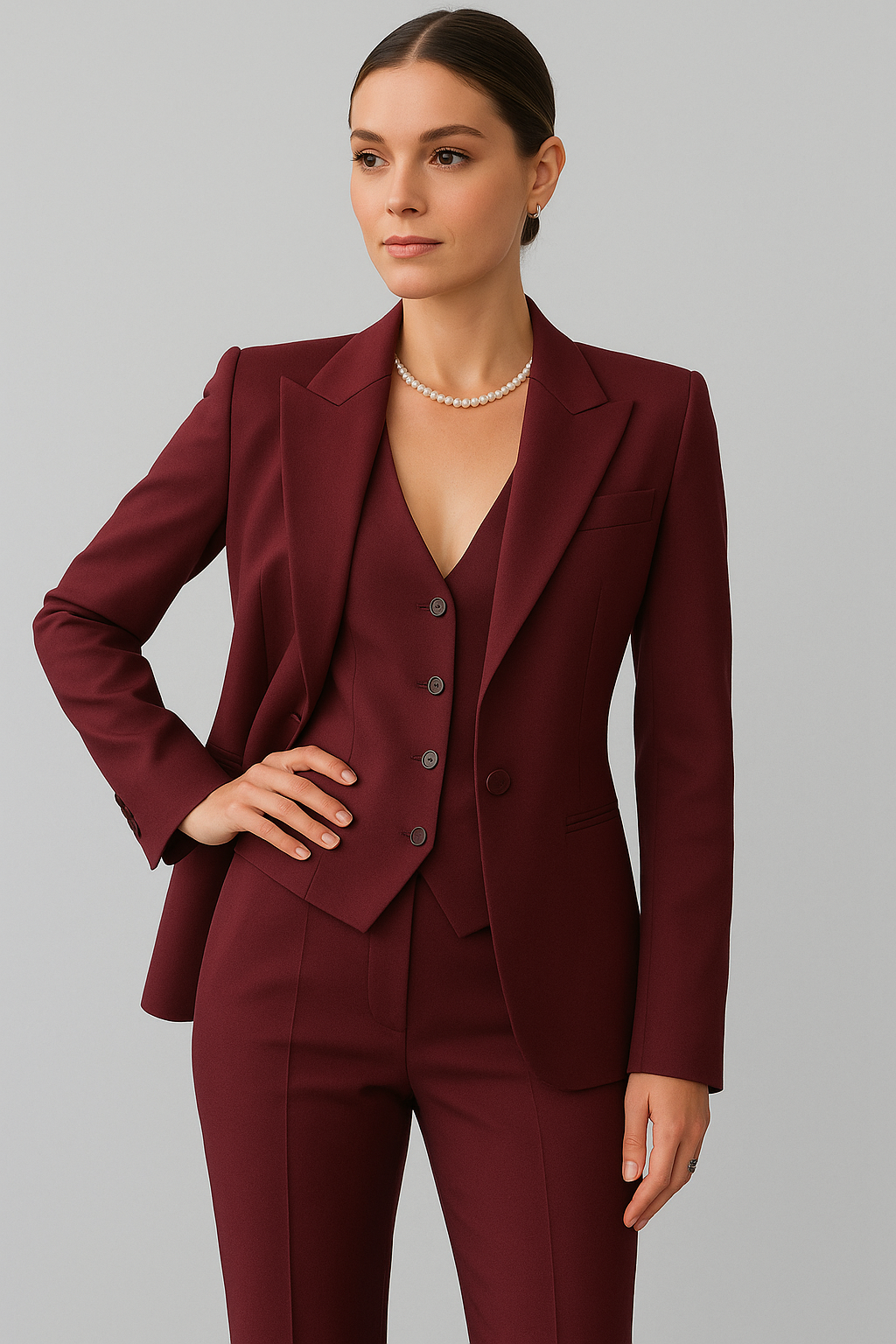 Auriane – 3-Piece Tailored Suit Set Burgundy
