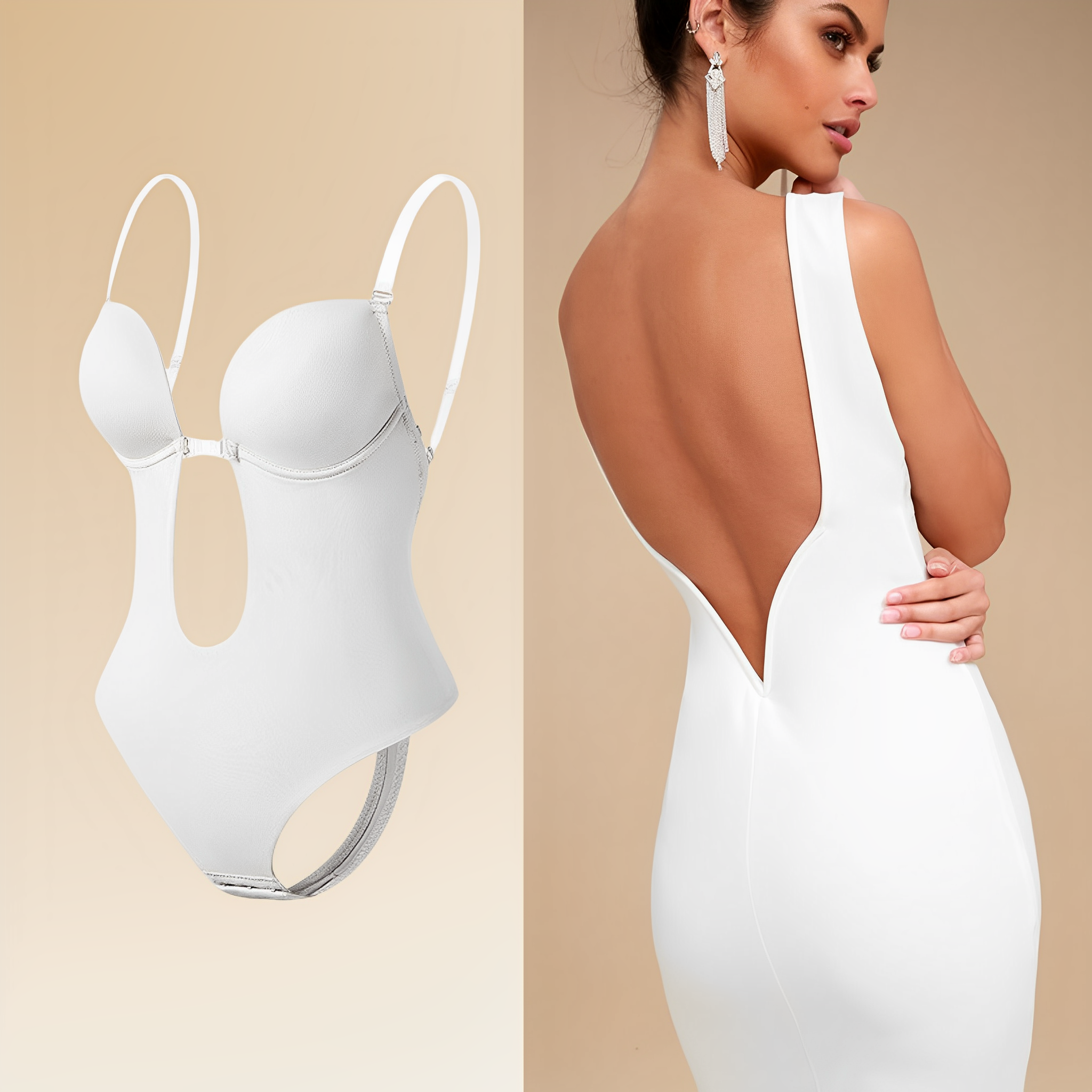 Backless U-Plunge Bodysuit Shapewear for Women | Celestina White