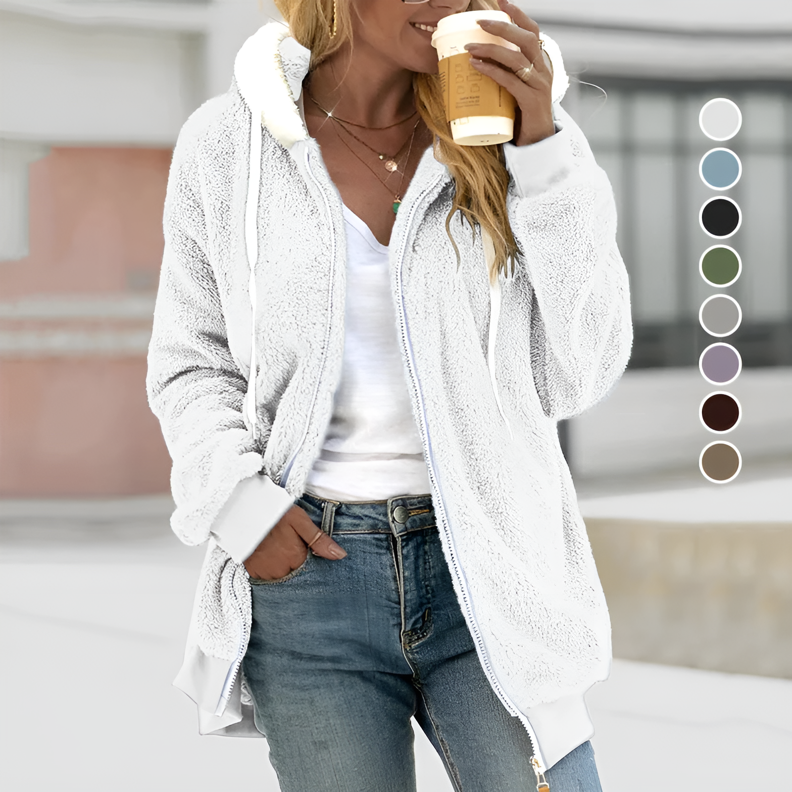 Oversized Zip-Up Hoodie Plush Sherpa for Women | Becky White