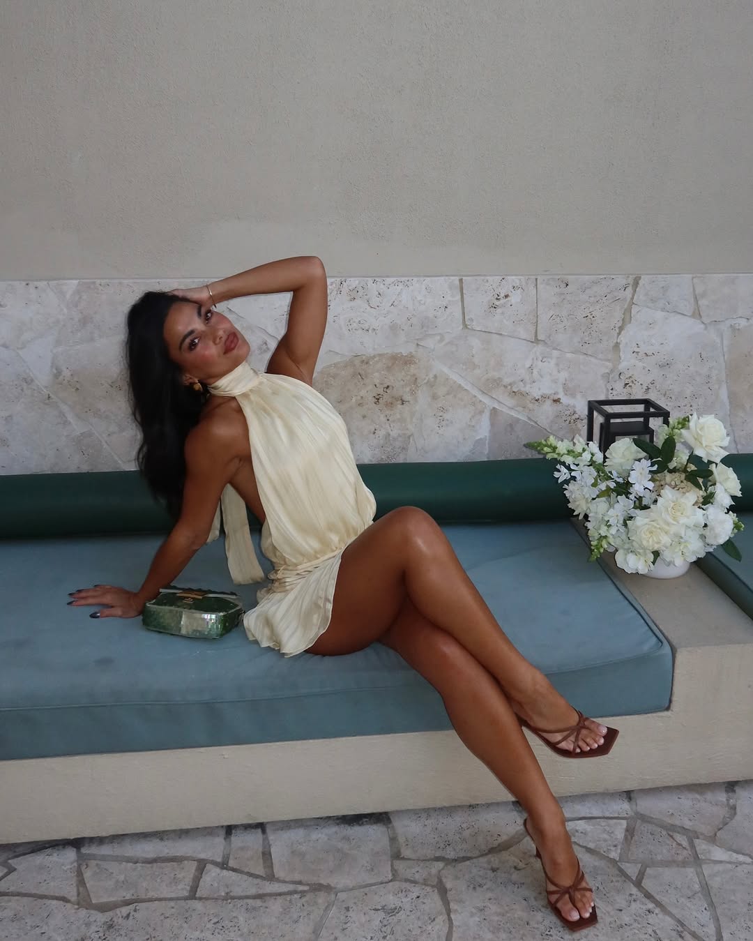 Beige Halter Mini Dress for Women | Genova