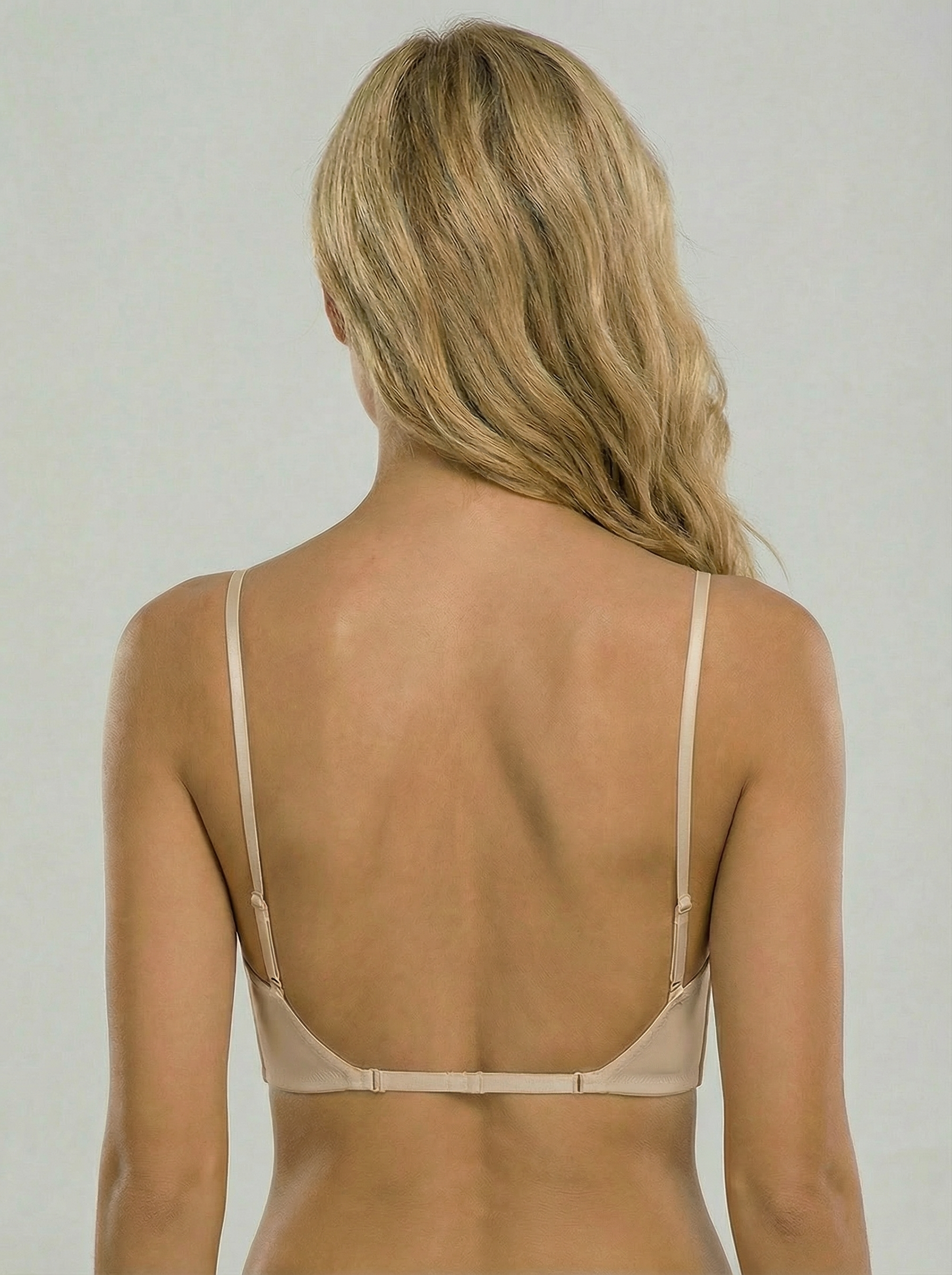 Beige Backless Invisible Push-Up Bra with Adjustable Straps for Women | Leila