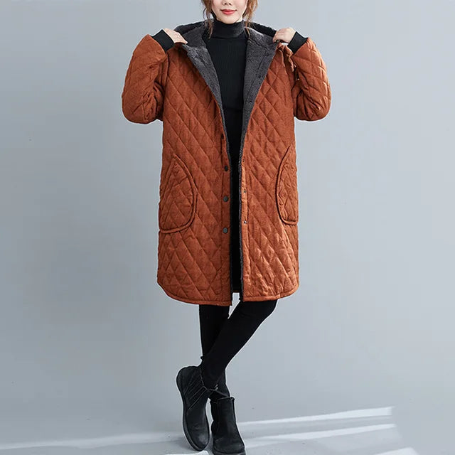 Quilted Hooded Coat Stylish Design for Women | Beis Orange