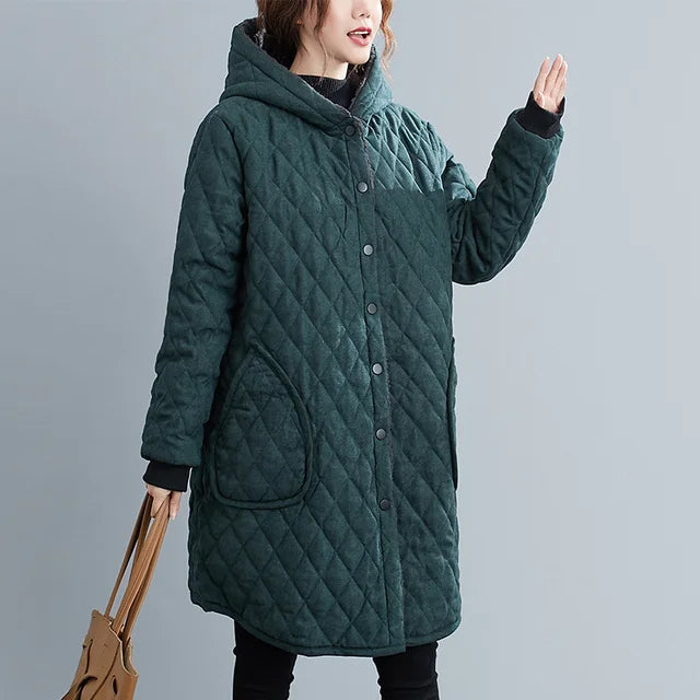 Quilted Hooded Coat Stylish Design for Women | Beis Green