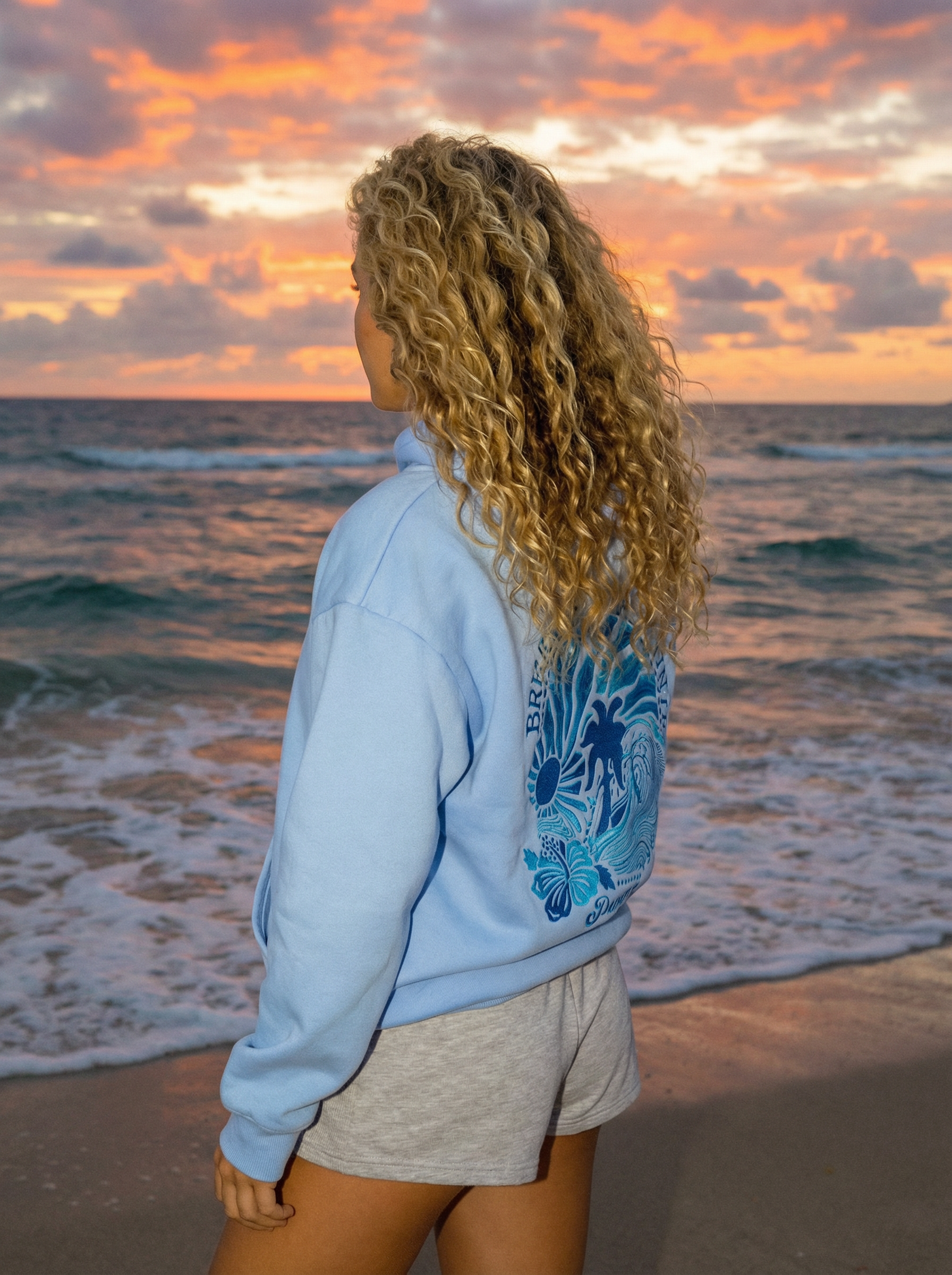 Blue Oversized Waves Hoodie for Women | Palm