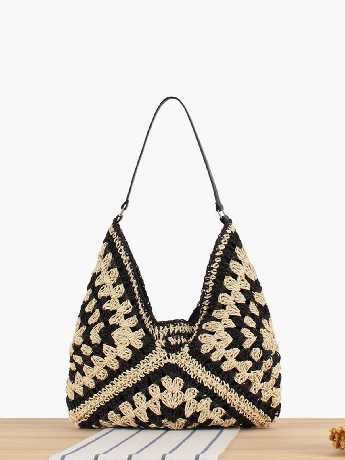Boho Crochet Shoulder Bag for Women | Trexie Black One Size