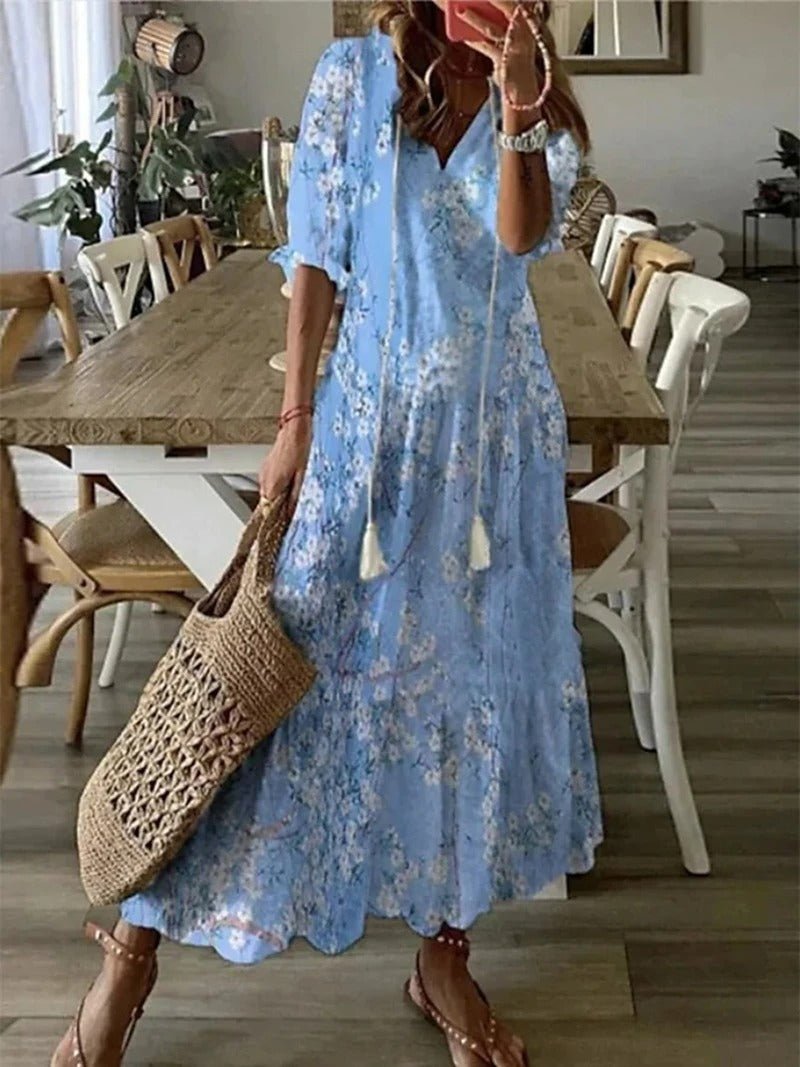 Boho Maxi Dress for Women | Kiara Light blue