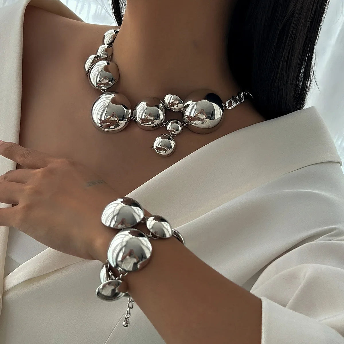 Bold Bubble Statement Necklace and Bracelet Set for Women | Aurelia