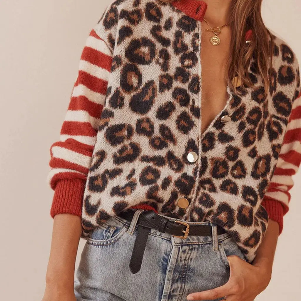 Striped Leopard Cardigan Relaxed Fit for Women | Bralon