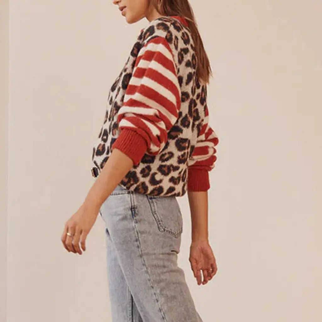 Striped Leopard Cardigan Relaxed Fit for Women | Bralon